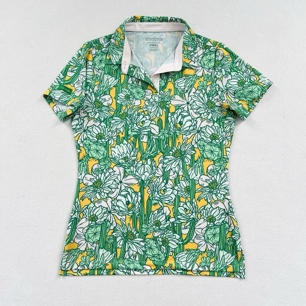 Good Good Golf Desert Bloom Cactus Green Floral Print Performance Polo Shirt XS